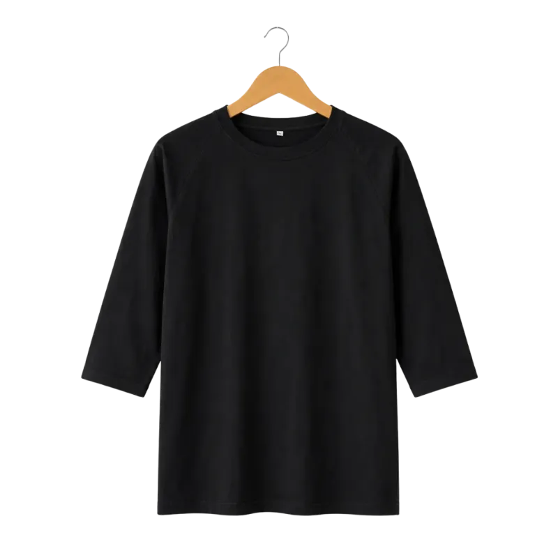 Pakaian wanita Kaos Oversize lengan 3/4 potongan raglan warna Hitam untuk gaya streetwear