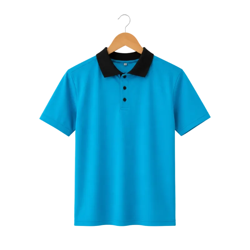 Pakaian pria Kemeja Polo kerah rib warna Biru berbahan Cotton Pique bergaya kasual
