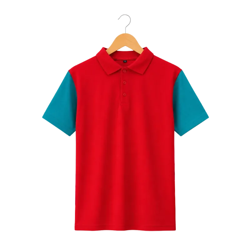 Pakaian pria Kemeja Polo kerah rib warna Merah berbahan Cotton Pique bergaya kasual