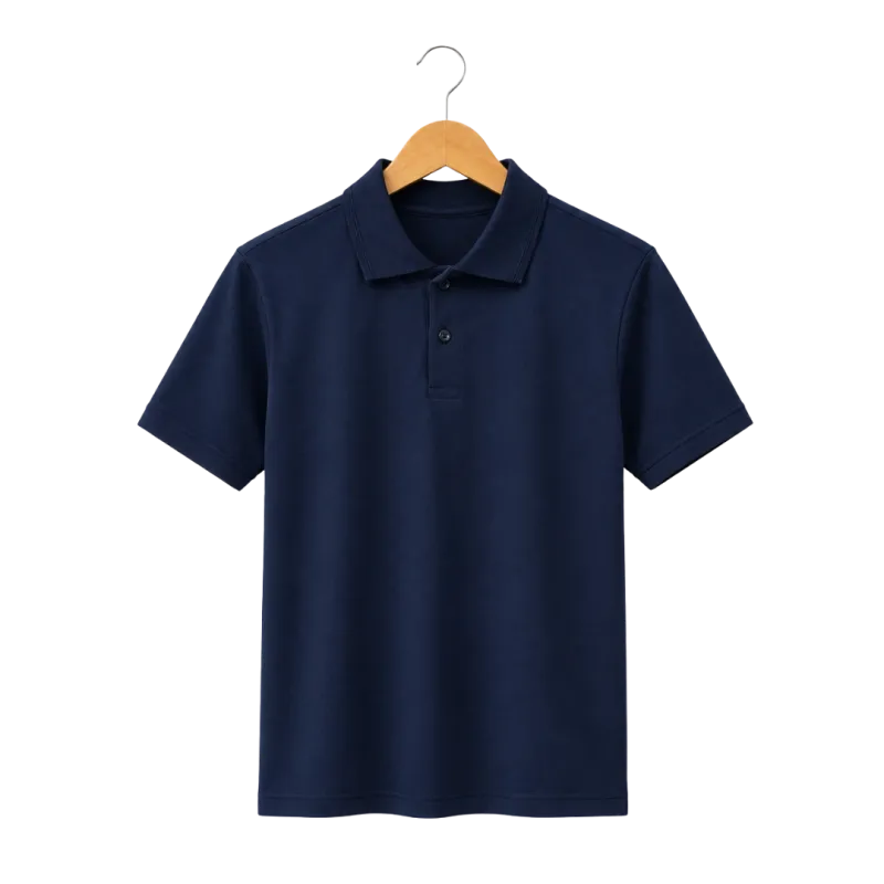 Pakaian pria Kemeja Polo kerah rib warna Navy berbahan Cotton Pique bergaya kasual