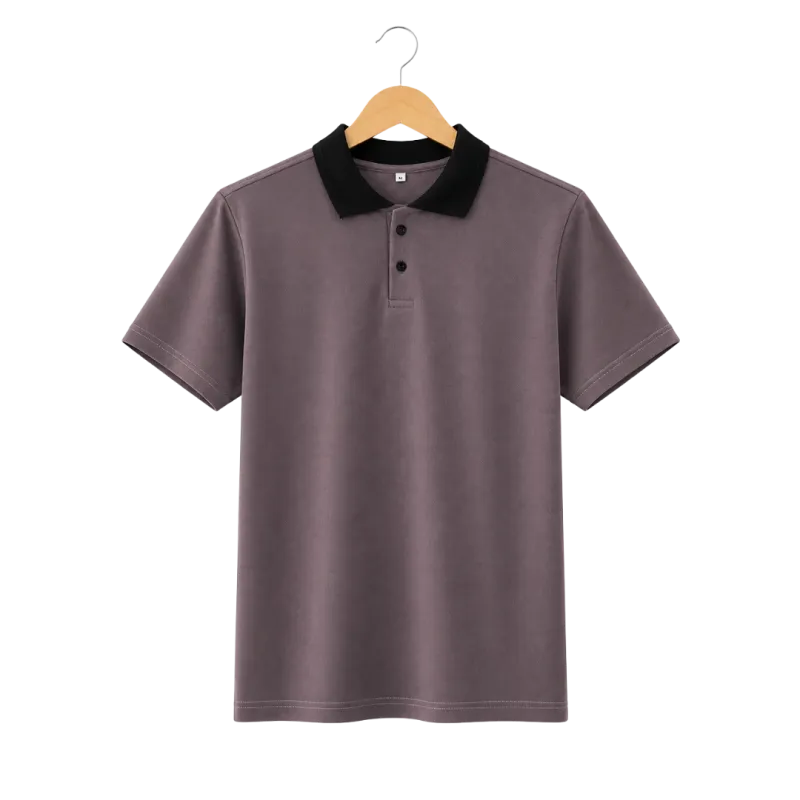 Pakaian pria Kemeja Polo kerah rib warna Mauve berbahan Cotton Pique bergaya kasual